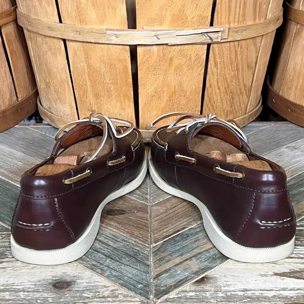 Lands' End Mainstay 2-Eye A/O Brown Leather Lace-Up Boat Shoes Mens Size 9.5 D
